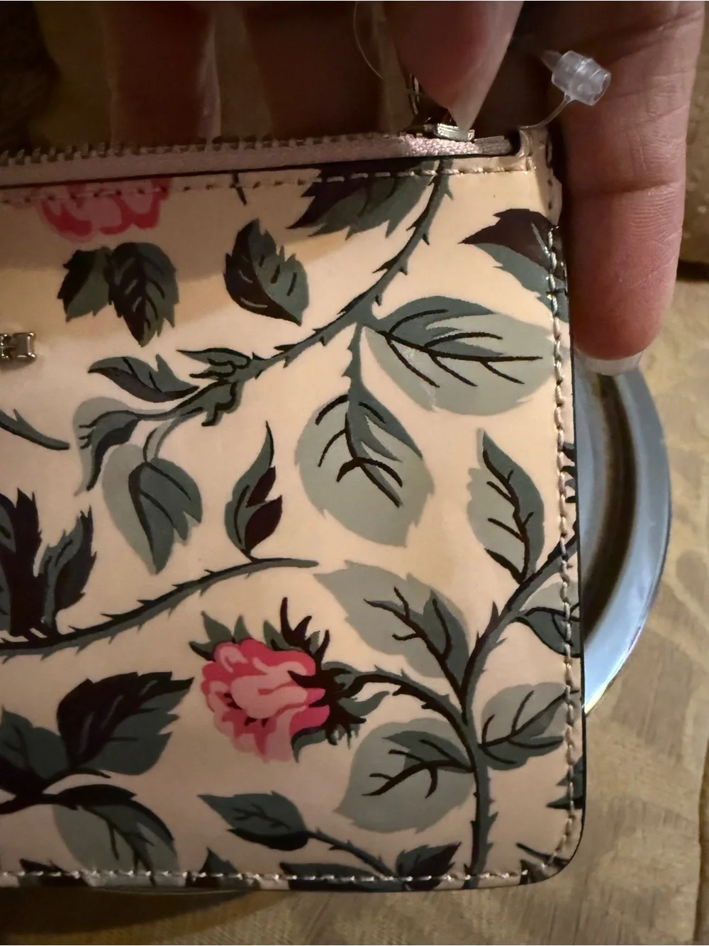 Coach Patent Leather Rose Print Foldover Clutch/wristlet